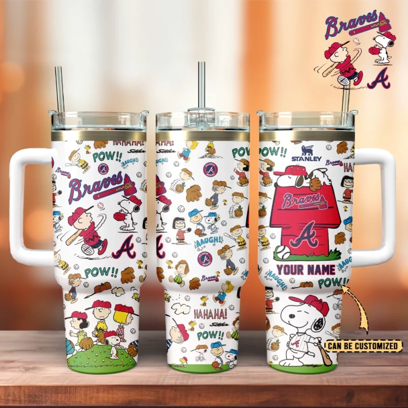 Atlanta Braves x Peanuts MLB Custom Stanley Quencher 40oz Stainless Steel Tumbler With Handle - Threewoofs