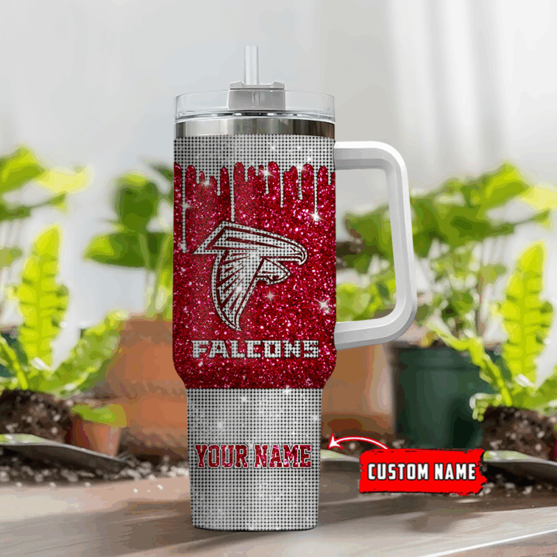 Atlanta Falcons NFL Glitter Custom Stanley Quencher 40oz Stainless Steel Tumbler With Handle - Threewoofs - Image 2
