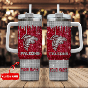 Atlanta Falcons NFL Glitter Custom Stanley Quencher 40oz Stainless Steel Tumbler With Handle - Threewoofs