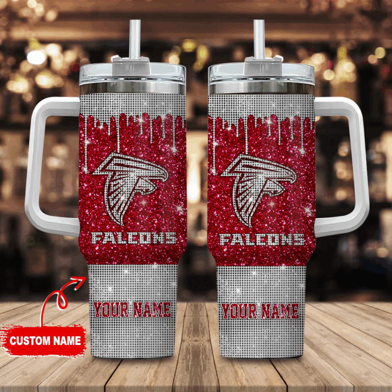 Atlanta Falcons NFL Glitter Custom Stanley Quencher 40oz Stainless Steel Tumbler With Handle - Threewoofs