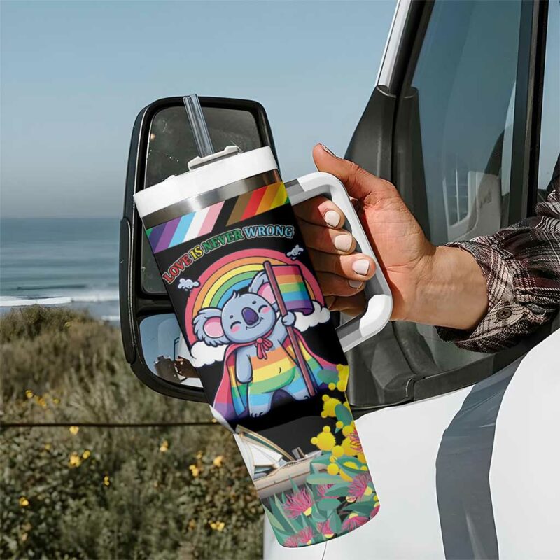 Aussia Pride Month Rainbow Koala Custom Stanley Quencher 40oz Stainless Steel Tumbler With Handle - Threewoofs - Image 7