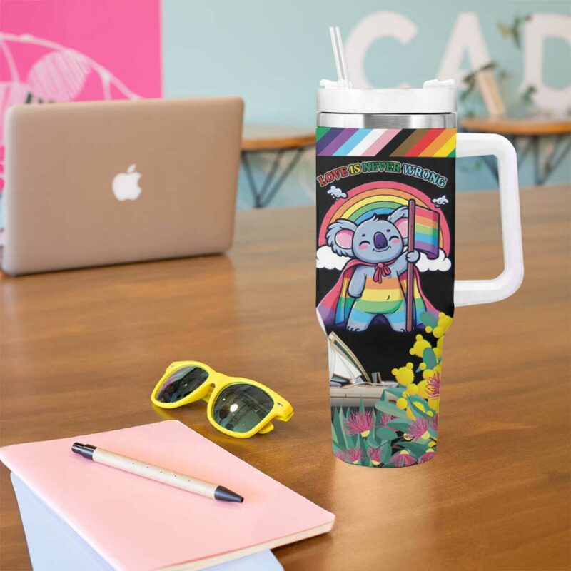 Aussia Pride Month Rainbow Koala Custom Stanley Quencher 40oz Stainless Steel Tumbler With Handle - Threewoofs - Image 5