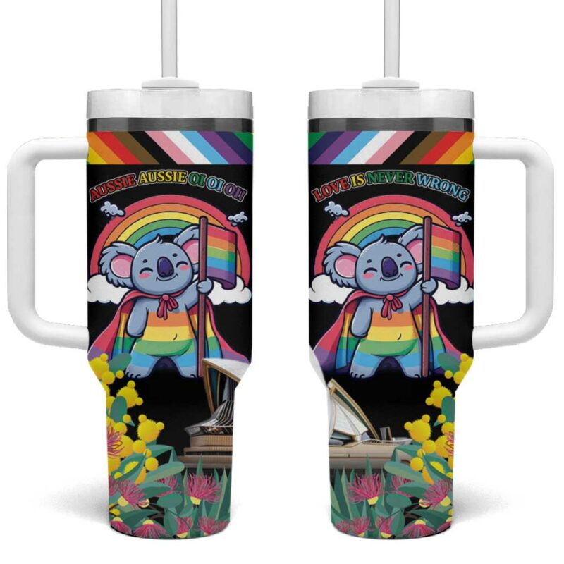 Aussia Pride Month Rainbow Koala Custom Stanley Quencher 40oz Stainless Steel Tumbler With Handle - Threewoofs - Image 2