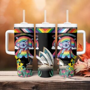 Aussia Pride Month Rainbow Koala Custom Stanley Quencher 40oz Stainless Steel Tumbler With Handle - Threewoofs