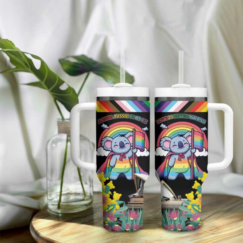 Aussia Pride Month Rainbow Koala Custom Stanley Quencher 40oz Stainless Steel Tumbler With Handle - Threewoofs - Image 9