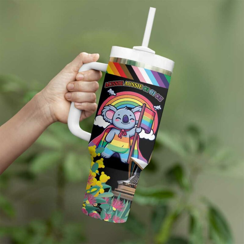 Aussia Pride Month Rainbow Koala Custom Stanley Quencher 40oz Stainless Steel Tumbler With Handle - Threewoofs - Image 4