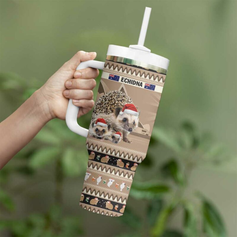 Aussie Echidna Merry Christmas Custom Stanley Quencher 40oz Stainless Steel Tumbler With Handle - Threewoofs - Image 4
