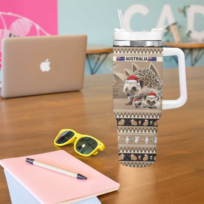 Aussie Echidna Merry Christmas Custom Stanley Quencher 40oz Stainless Steel Tumbler With Handle - Threewoofs - Image 5