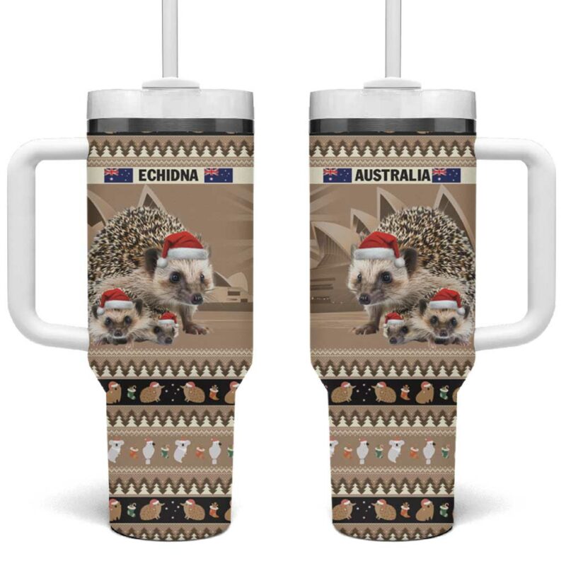 Aussie Echidna Merry Christmas Custom Stanley Quencher 40oz Stainless Steel Tumbler With Handle - Threewoofs - Image 2