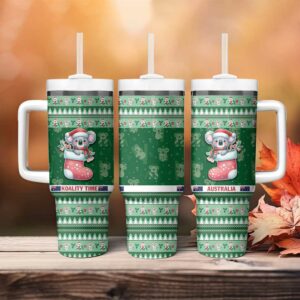 Aussie Koala Merry Christmas Custom Stanley Quencher 40oz Stainless Steel Tumbler With Handle - Threewoofs