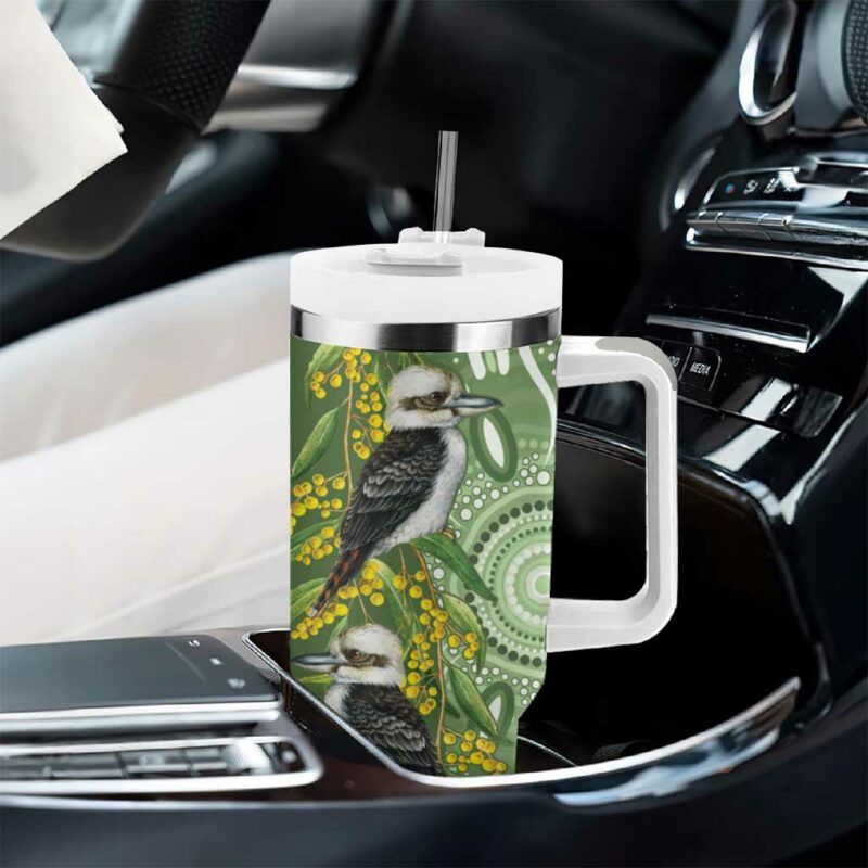 Aussie Kokaburra Golden Wattle Aboriginal with National Color Custom Stanley Quencher 40oz Stainless Steel Tumbler With Handle - Threewoofs - Image 8