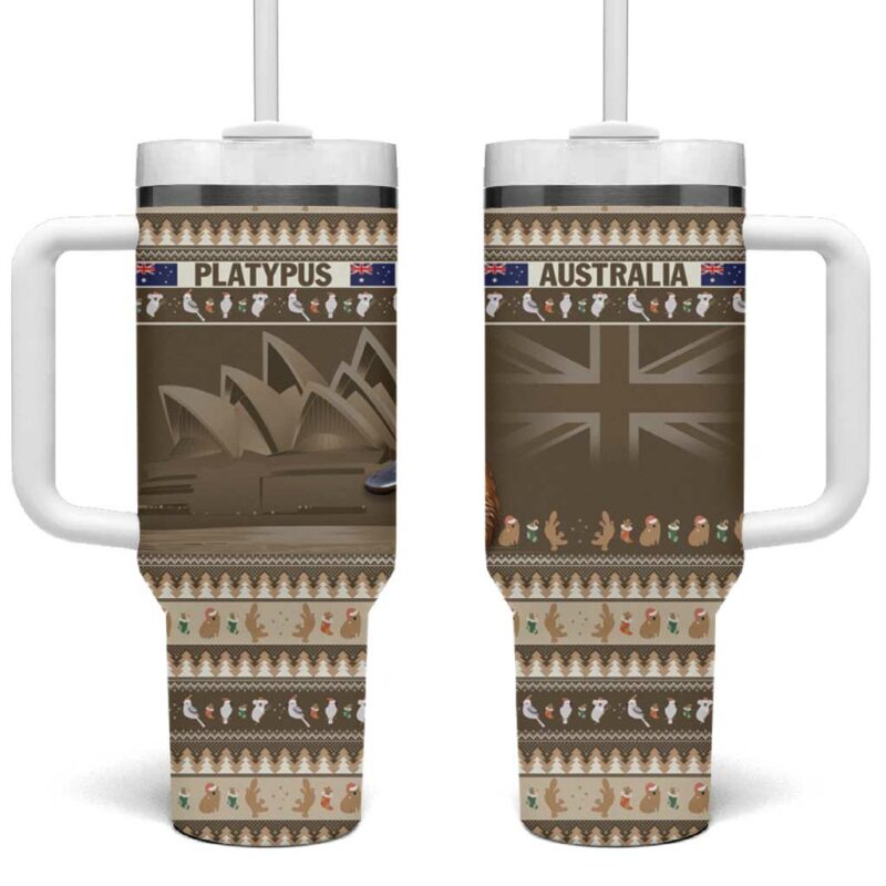Aussie Platypus Merry Christmas Custom Stanley Quencher 40oz Stainless Steel Tumbler With Handle - Threewoofs - Image 2