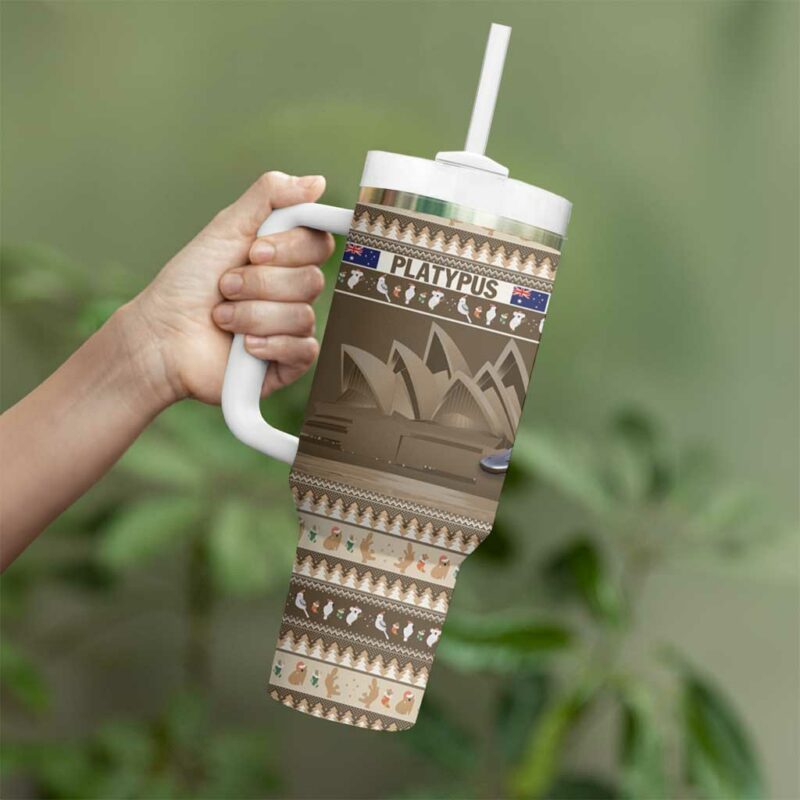 Aussie Platypus Merry Christmas Custom Stanley Quencher 40oz Stainless Steel Tumbler With Handle - Threewoofs - Image 4