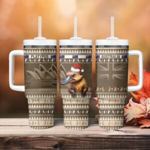 Aussie Platypus Merry Christmas Custom Stanley Quencher 40oz Stainless Steel Tumbler With Handle - Threewoofs