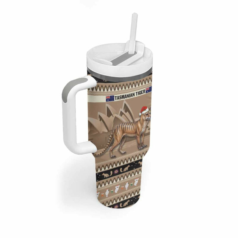 Aussie Tasmanian Tiger Merry Christmas Custom Stanley Quencher 40oz Stainless Steel Tumbler With Handle - Threewoofs - Image 3