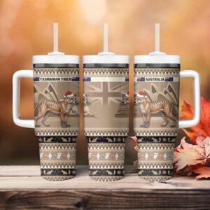 Aussie Tasmanian Tiger Merry Christmas Custom Stanley Quencher 40oz Stainless Steel Tumbler With Handle - Threewoofs