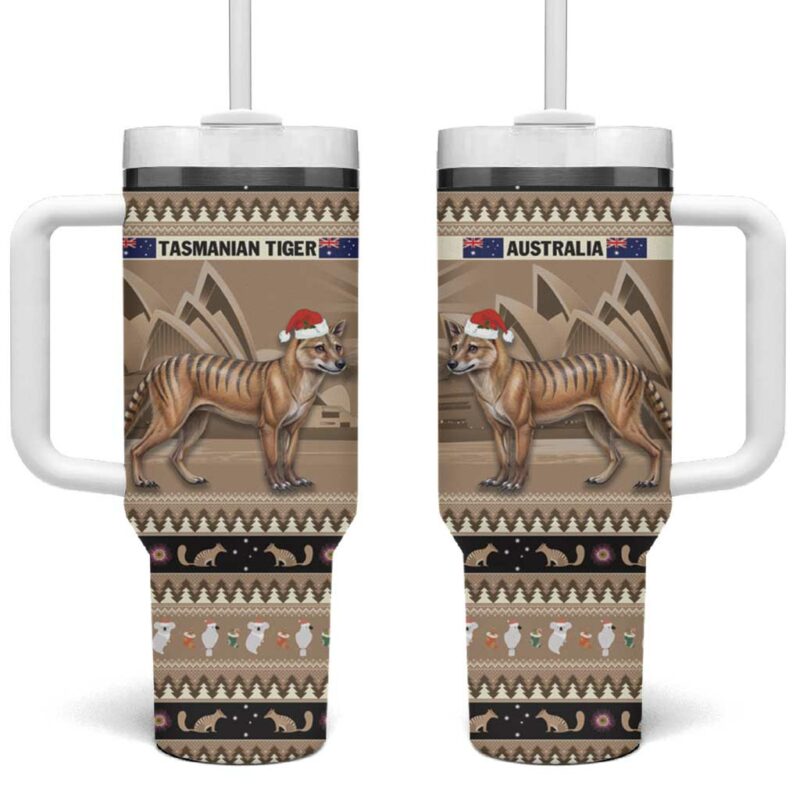 Aussie Tasmanian Tiger Merry Christmas Custom Stanley Quencher 40oz Stainless Steel Tumbler With Handle - Threewoofs - Image 2