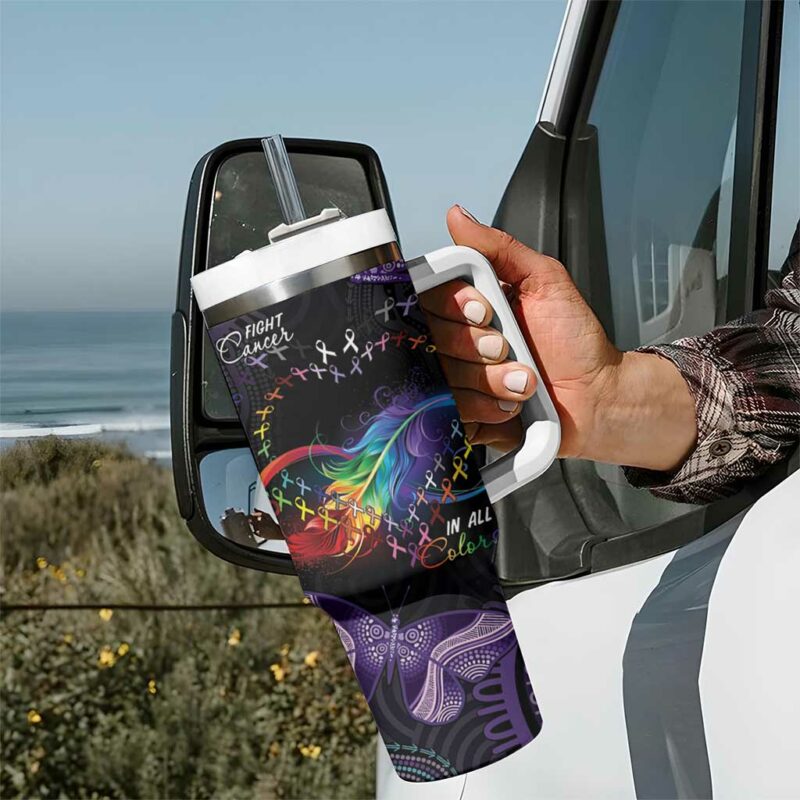Australia Aboriginal Dot Arts Fight Cancer In All Colors Custom Stanley Quencher 40oz Stainless Steel Tumbler With Handle - Threewoofs - Image 7