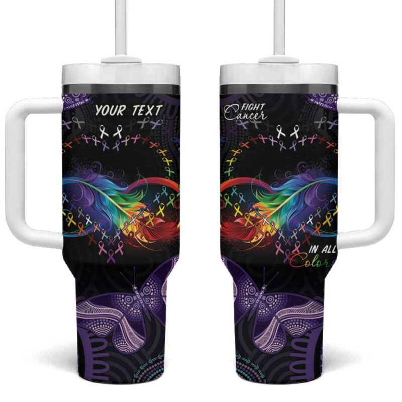 Australia Aboriginal Dot Arts Fight Cancer In All Colors Custom Stanley Quencher 40oz Stainless Steel Tumbler With Handle - Threewoofs - Image 2