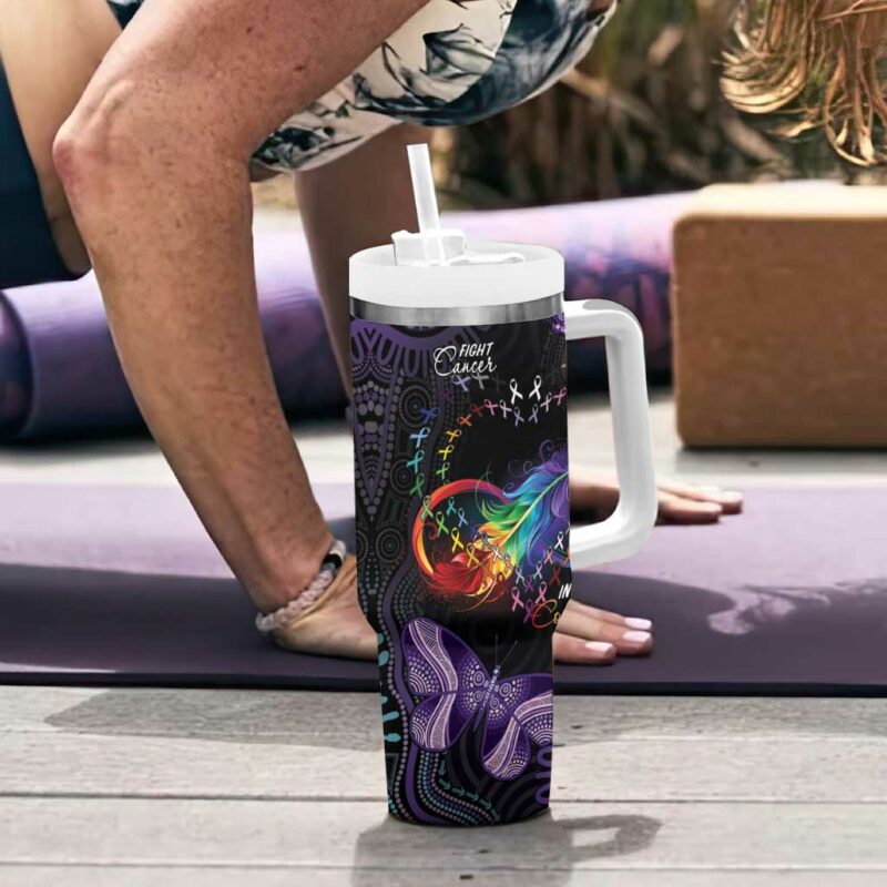 Australia Aboriginal Dot Arts Fight Cancer In All Colors Custom Stanley Quencher 40oz Stainless Steel Tumbler With Handle - Threewoofs - Image 6