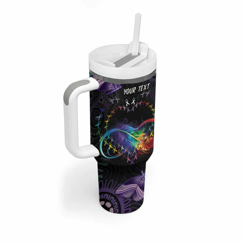 Australia Aboriginal Dot Arts Fight Cancer In All Colors Custom Stanley Quencher 40oz Stainless Steel Tumbler With Handle - Threewoofs - Image 3