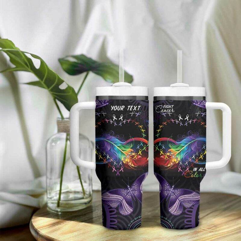 Australia Aboriginal Dot Arts Fight Cancer In All Colors Custom Stanley Quencher 40oz Stainless Steel Tumbler With Handle - Threewoofs - Image 9