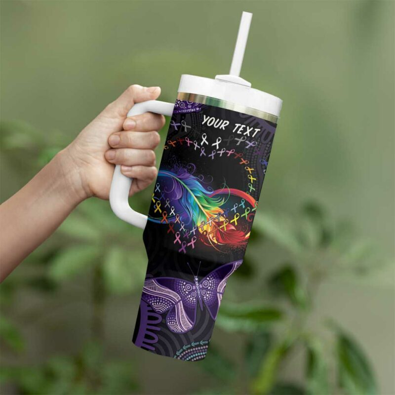 Australia Aboriginal Dot Arts Fight Cancer In All Colors Custom Stanley Quencher 40oz Stainless Steel Tumbler With Handle - Threewoofs - Image 4