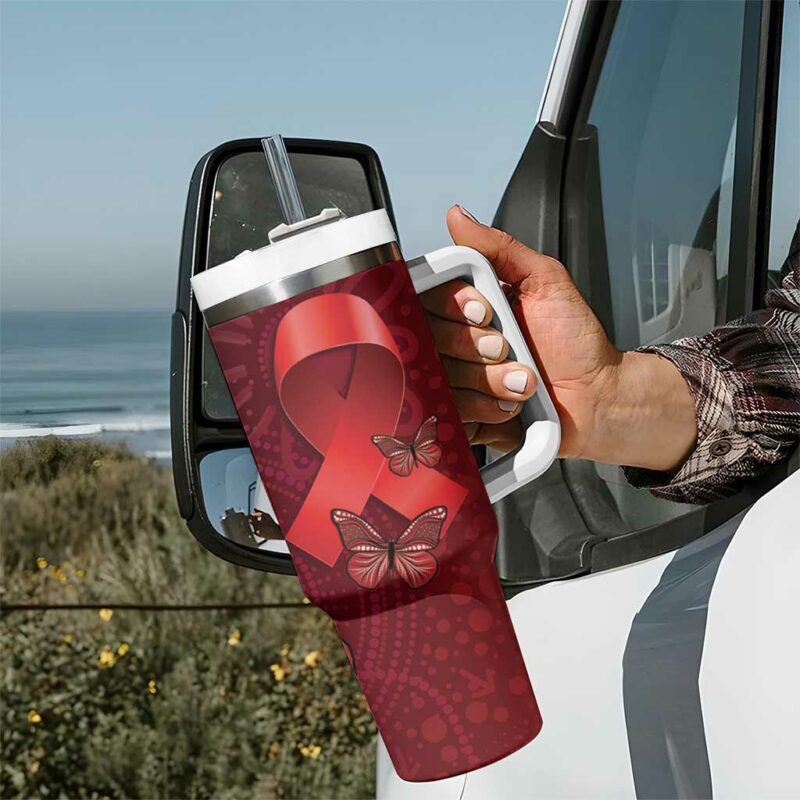 Australia AIDS Awareness Month Take The Rights Path Aboriginal Art Custom Stanley Quencher 40oz Stainless Steel Tumbler With Handle - Threewoofs - Image 7