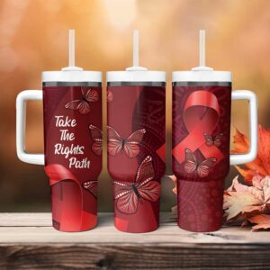 Australia AIDS Awareness Month Take The Rights Path Aboriginal Art Custom Stanley Quencher 40oz Stainless Steel Tumbler With Handle - Threewoofs