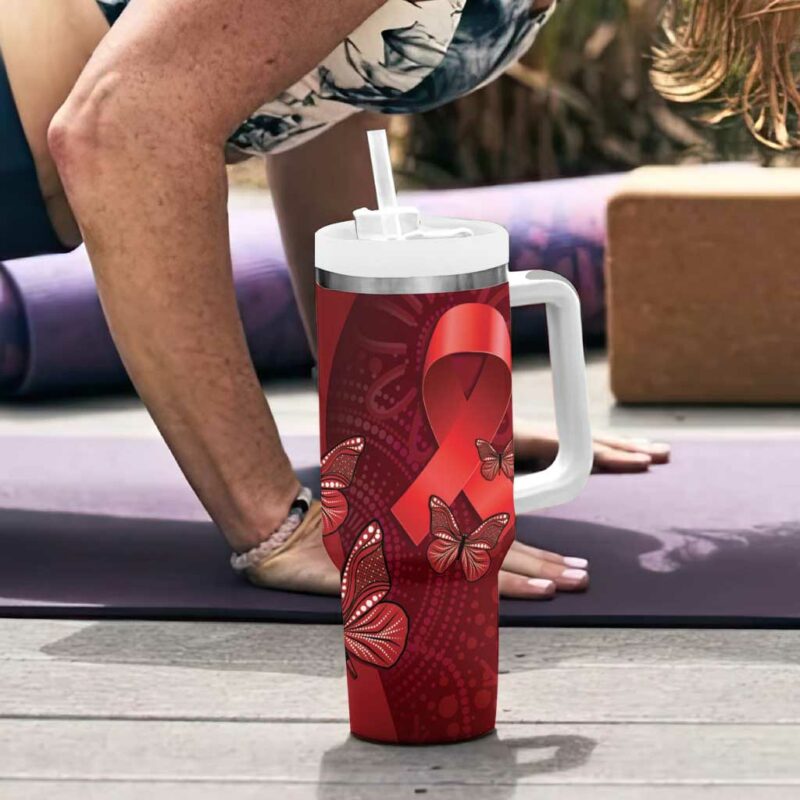Australia AIDS Awareness Month Take The Rights Path Aboriginal Art Custom Stanley Quencher 40oz Stainless Steel Tumbler With Handle - Threewoofs - Image 6