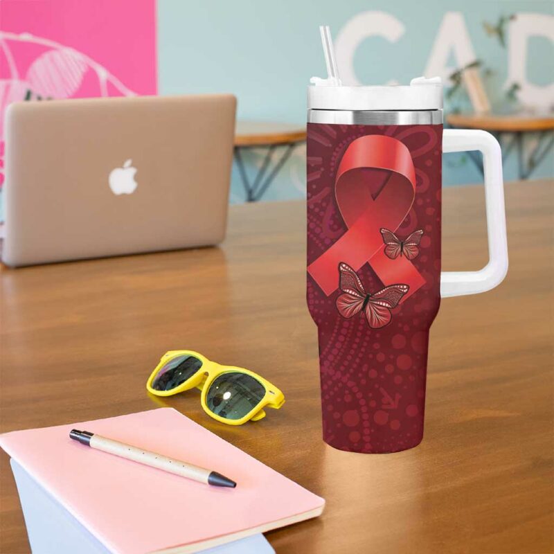 Australia AIDS Awareness Month Take The Rights Path Aboriginal Art Custom Stanley Quencher 40oz Stainless Steel Tumbler With Handle - Threewoofs - Image 5