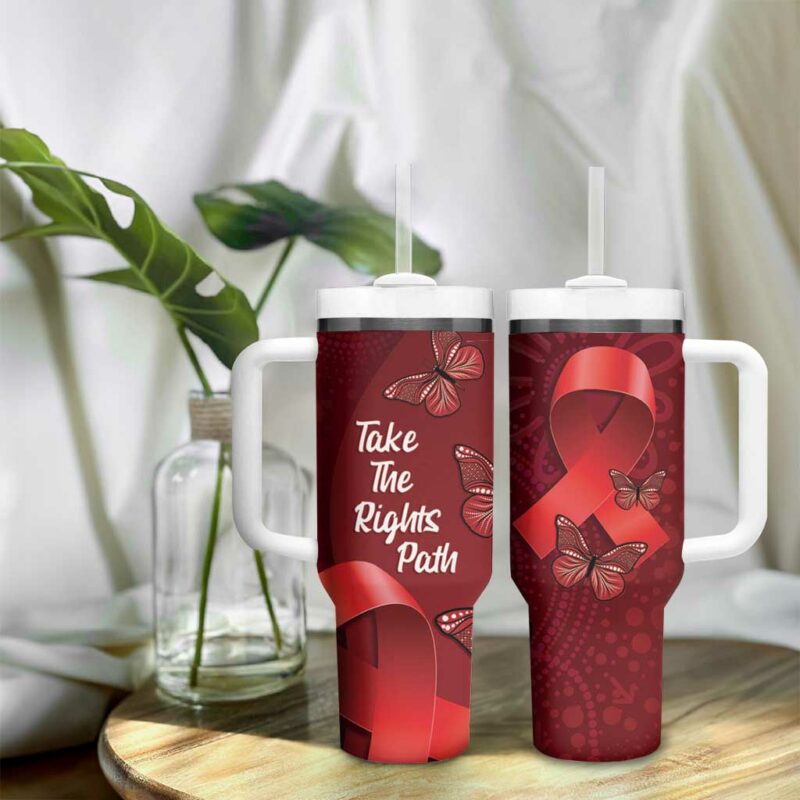 Australia AIDS Awareness Month Take The Rights Path Aboriginal Art Custom Stanley Quencher 40oz Stainless Steel Tumbler With Handle - Threewoofs - Image 9