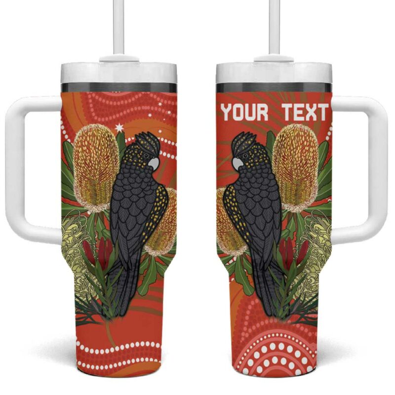 Australia Banksia With Black Cockatoo Aboriginal Art Custom Stanley Quencher 40oz Stainless Steel Tumbler With Handle - Threewoofs - Image 2