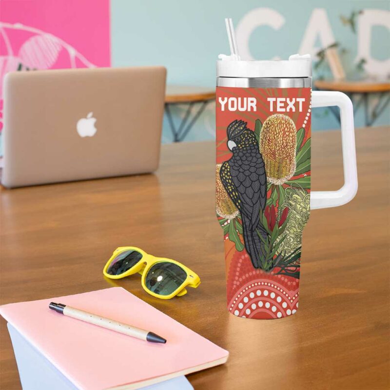 Australia Banksia With Black Cockatoo Aboriginal Art Custom Stanley Quencher 40oz Stainless Steel Tumbler With Handle - Threewoofs - Image 5