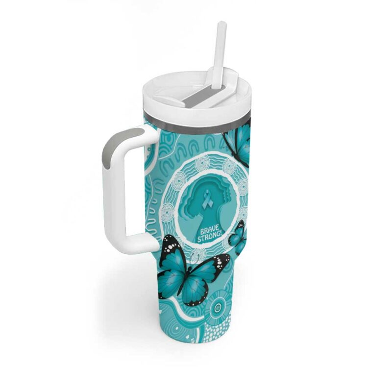 Australia Cervical Cancer Awareness Month Brave Strong Butterfly Aboriginal Art Custom Stanley Quencher 40oz Stainless Steel Tumbler With Handle - Threewoofs - Image 3