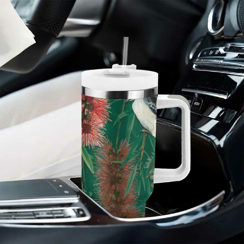 Australia Christmas Kookaburra Santa on Callistemon ‚Äì Forest Green Custom Stanley Quencher 40oz Stainless Steel Tumbler With Handle - Threewoofs - Image 8