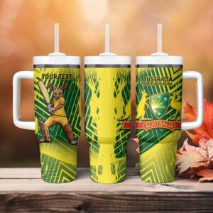 Australia Cricket Aussie Baggy Greens ‚Äì Kangaroo Mascot Style Custom Stanley Quencher 40oz Stainless Steel Tumbler With Handle - Threewoofs