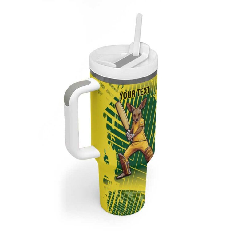 Australia Cricket Aussie Baggy Greens ‚Äì Kangaroo Mascot Style Custom Stanley Quencher 40oz Stainless Steel Tumbler With Handle - Threewoofs - Image 3