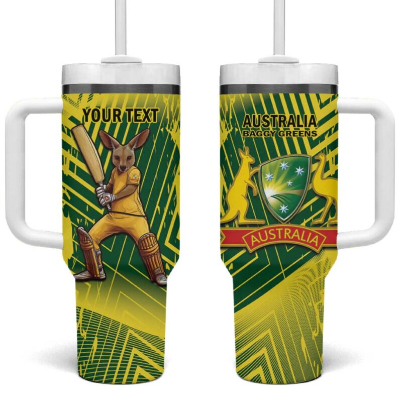 Australia Cricket Aussie Baggy Greens ‚Äì Kangaroo Mascot Style Custom Stanley Quencher 40oz Stainless Steel Tumbler With Handle - Threewoofs - Image 2