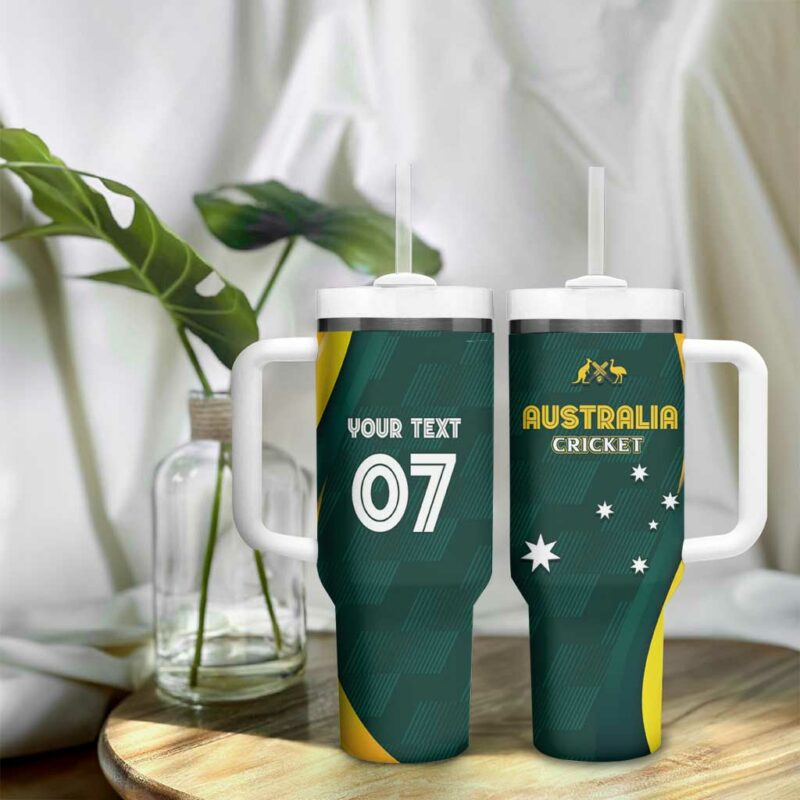 Australia Cricket GO Aussie ‚Äì Modern Motif Custom Stanley Quencher 40oz Stainless Steel Tumbler With Handle - Threewoofs - Image 9