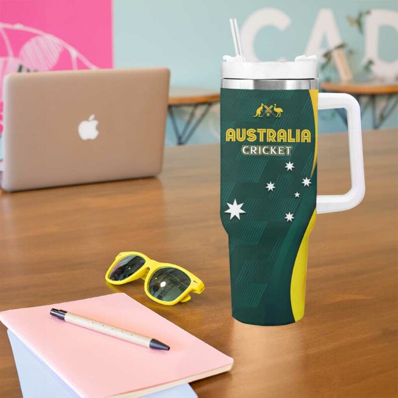 Australia Cricket GO Aussie ‚Äì Modern Motif Custom Stanley Quencher 40oz Stainless Steel Tumbler With Handle - Threewoofs - Image 5