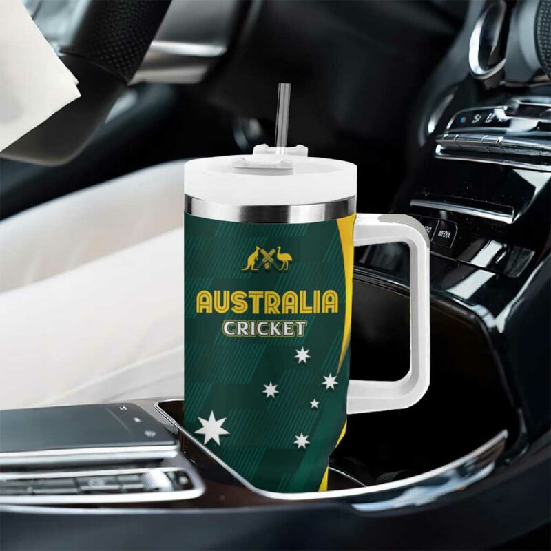 Australia Cricket GO Aussie ‚Äì Modern Motif Custom Stanley Quencher 40oz Stainless Steel Tumbler With Handle - Threewoofs - Image 8