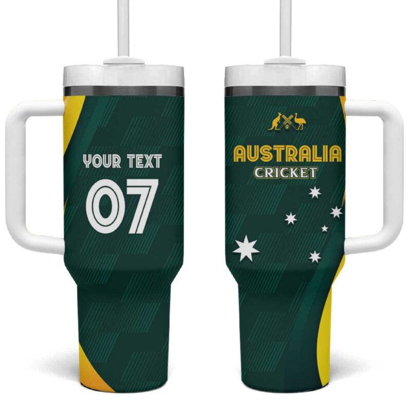 Australia Cricket GO Aussie ‚Äì Modern Motif Custom Stanley Quencher 40oz Stainless Steel Tumbler With Handle - Threewoofs - Image 2