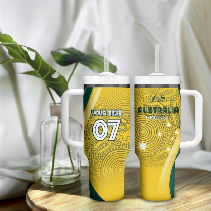 Australia Cricket Indigenous Aboriginal Arts GO Aussie Custom Stanley Quencher 40oz Stainless Steel Tumbler With Handle - Threewoofs - Image 9