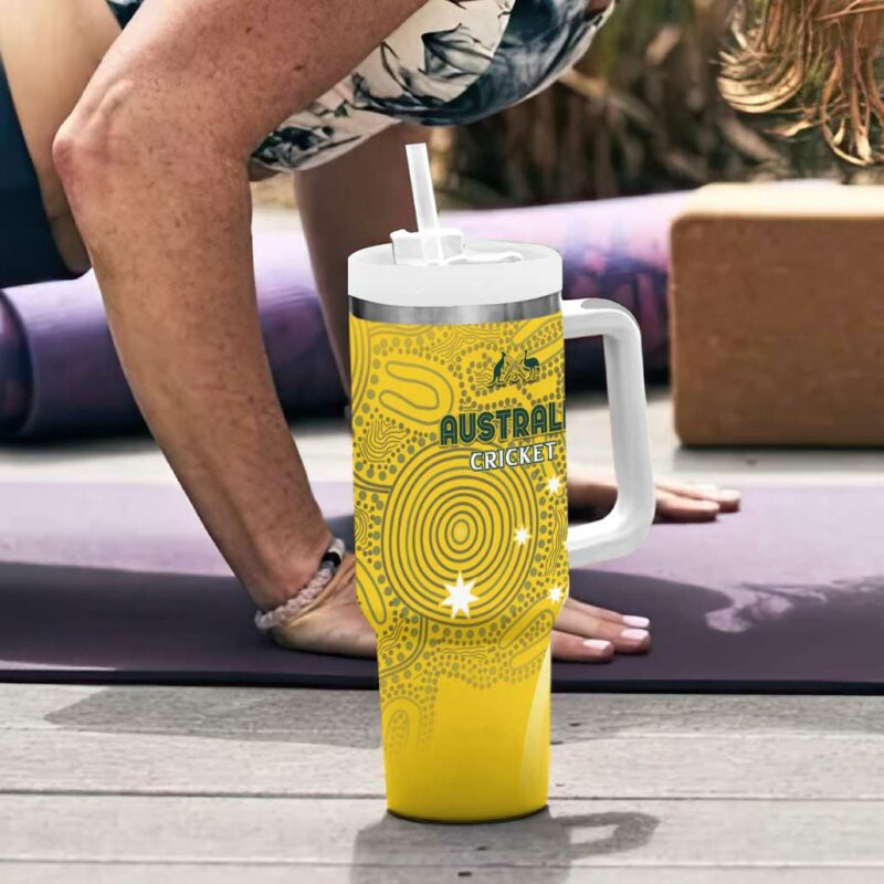 Australia Cricket Indigenous Aboriginal Arts GO Aussie Custom Stanley Quencher 40oz Stainless Steel Tumbler With Handle - Threewoofs - Image 6