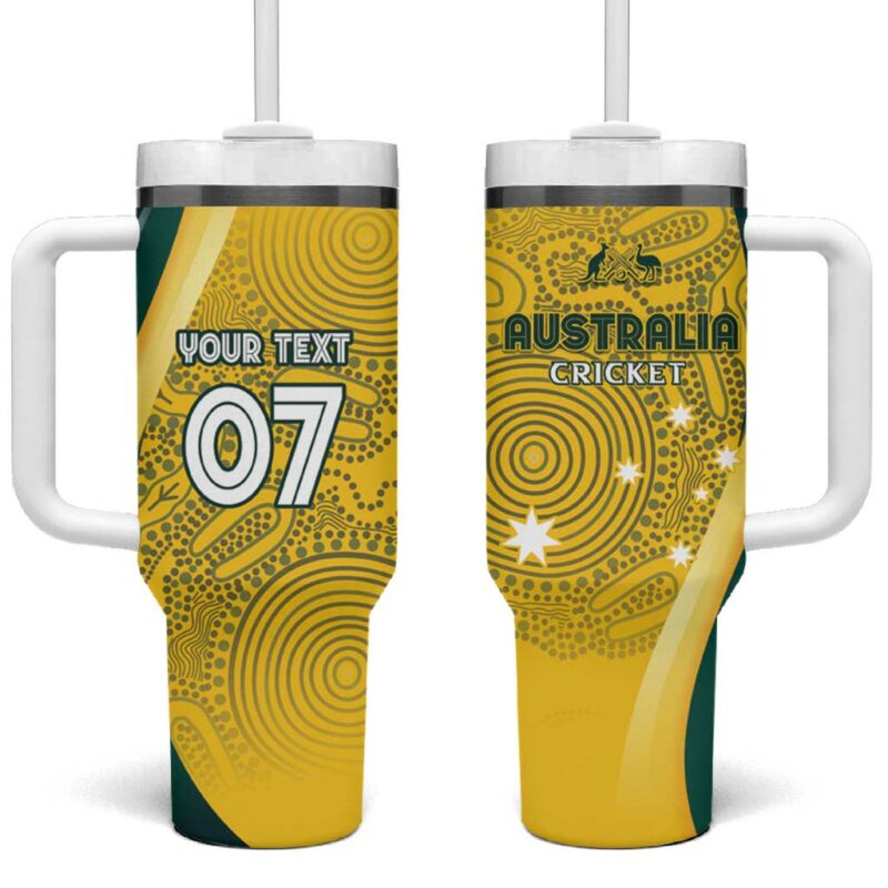 Australia Cricket Indigenous Aboriginal Arts GO Aussie Custom Stanley Quencher 40oz Stainless Steel Tumbler With Handle - Threewoofs - Image 2