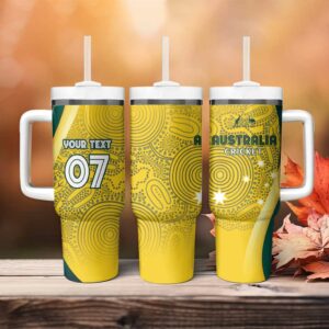 Australia Cricket Indigenous Aboriginal Arts GO Aussie Custom Stanley Quencher 40oz Stainless Steel Tumbler With Handle - Threewoofs