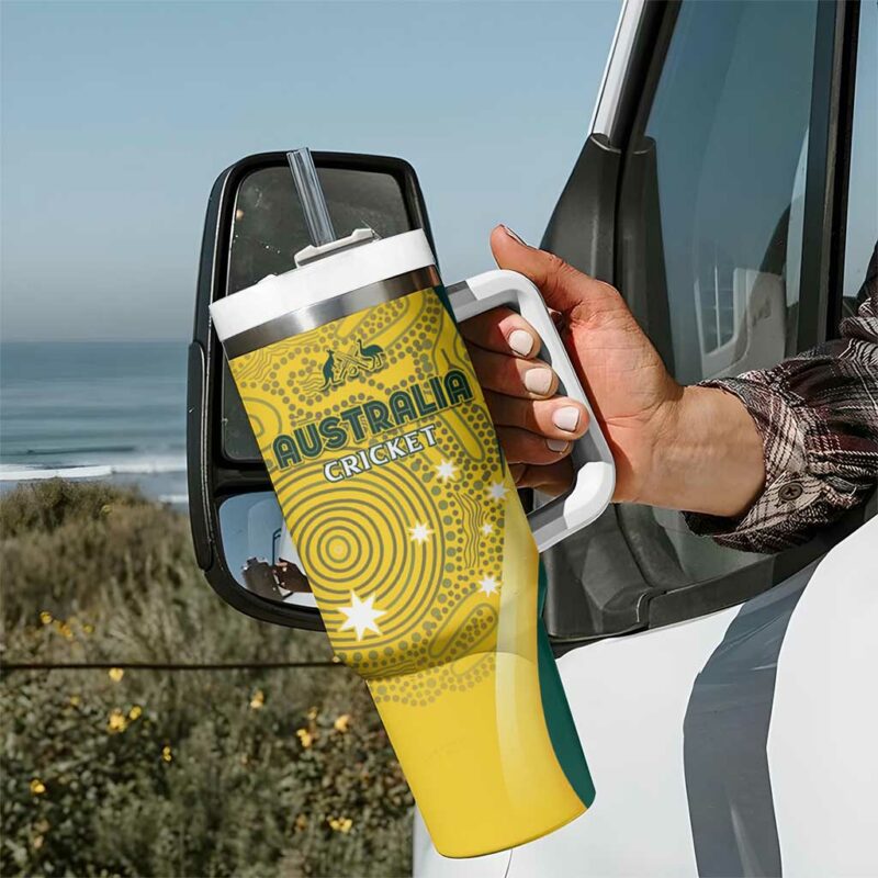 Australia Cricket Indigenous Aboriginal Arts GO Aussie Custom Stanley Quencher 40oz Stainless Steel Tumbler With Handle - Threewoofs - Image 7