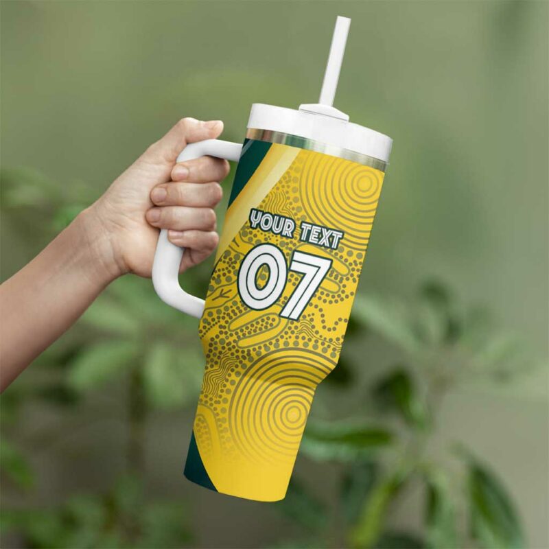 Australia Cricket Indigenous Aboriginal Arts GO Aussie Custom Stanley Quencher 40oz Stainless Steel Tumbler With Handle - Threewoofs - Image 4