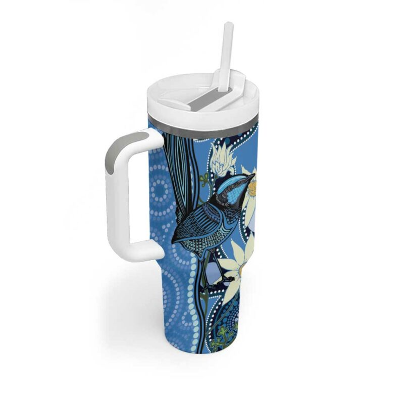 Australia Flannel Flower With Superb Fairy-wren Aboriginal Art Custom Stanley Quencher 40oz Stainless Steel Tumbler With Handle - Threewoofs - Image 3